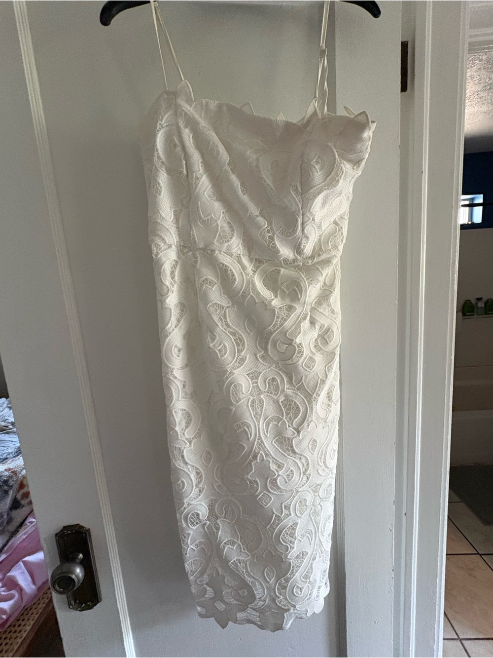 Bardot White Lace Spaghetti Strap Sheath Dress
